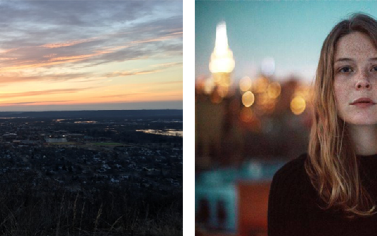 Overlook of the city of La Crosse and separate photo of the author