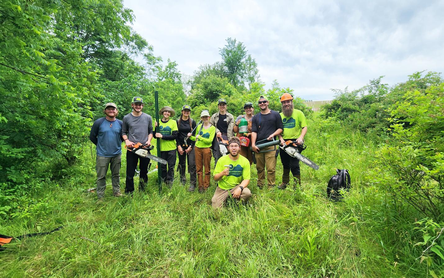 habitat restoration with Mississippi Valley Conservancy interns 2024