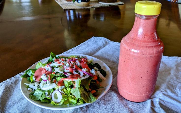 salad with strawberry rhubarb vinaigrette